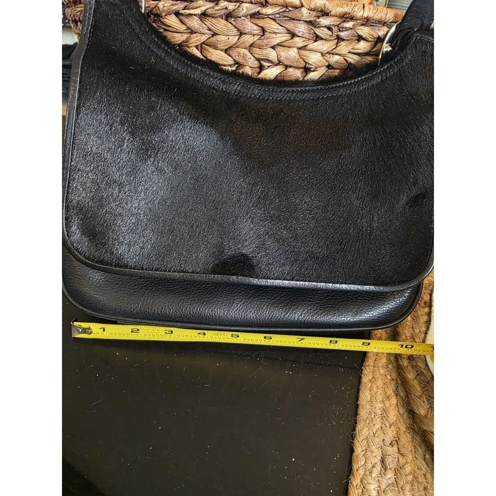 Isabella Fiore Black Haircalf Leather  Hobo Style Small Shoulder Bag Purse Y2K